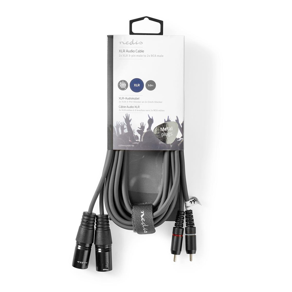 Nedis COTH15210GY30 Gebalanceerde Audiokabel 2x XLR 3-Pins - 2x RCA 3m Grijs
