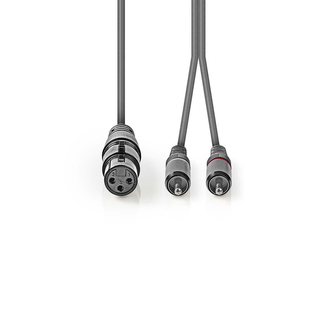 Nedis COTH15220GY15 Gebalanceerde Audiokabel XLR 3-Pins Vrouwelijk - 2x RCA 1.5m Grijs 