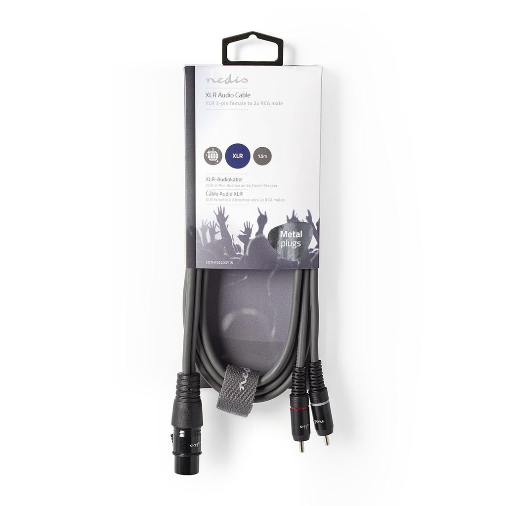 Nedis COTH15220GY30 Gebalanceerde Audiokabel | XLR 3-Pins Female | 2x RCA Male | Vernikkeld | 3.00 m | Rond | PVC | Donkergrijs | Kartonnen Sleeve