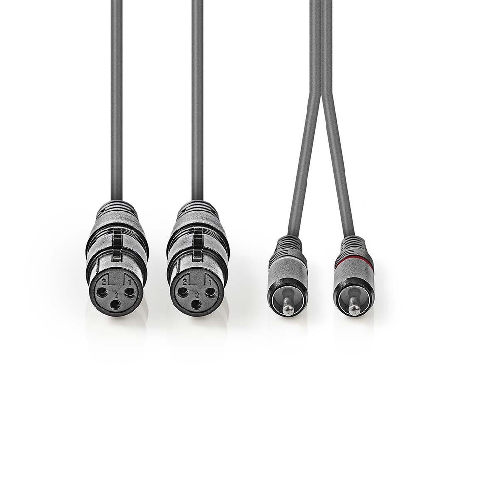Nedis COTH15230GY15 Gebalanceerde Audiokabel 2x XLR 3-Pins Vrouwelijk - 2x RCA 1.5m Grijs