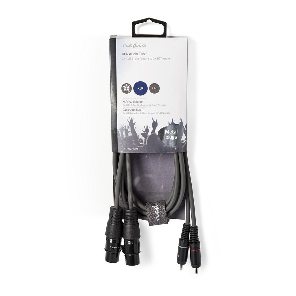 Nedis COTH15230GY15 Gebalanceerde Audiokabel 2x XLR 3-Pins Vrouwelijk - 2x RCA 1.5m Grijs