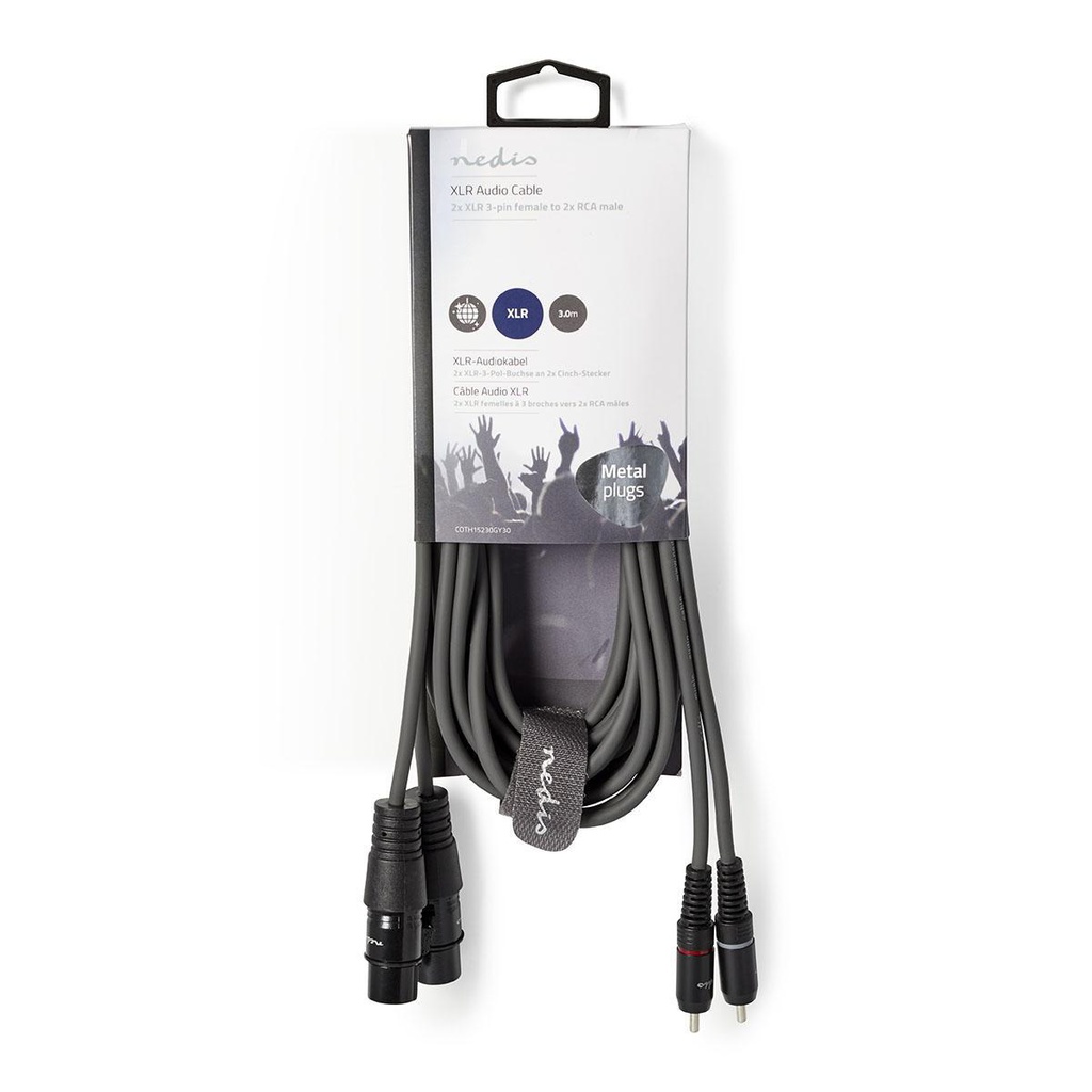 Nedis COTH15230GY30 Gebalanceerde Audiokabel 2x XLR 3-Pins Vrouwelijk -  2x RCA 3m Grijs 