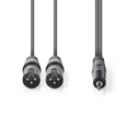 Nedis COTH15310GY15 Gebalanceerde Audiokabel 2x XLR 3-Pins - 3,5 mm Jack 1.5m Grijs 