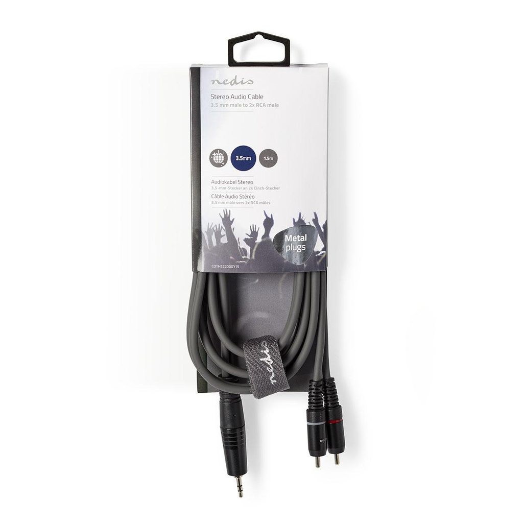 Nedis COTH22200GY15 Stereo-Audiokabel 3,5 mm Jack - 2x RCA 1.5m Grijs