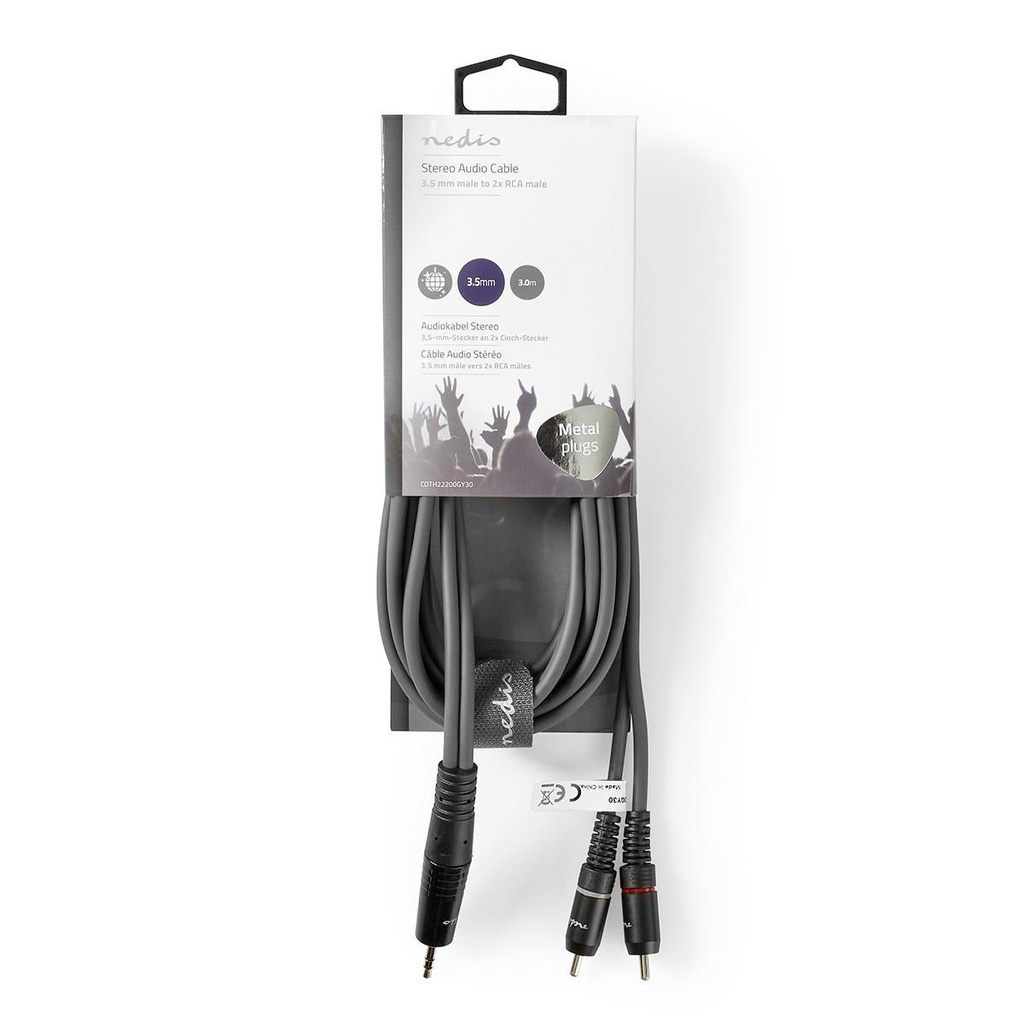 Nedis COTH22200GY30 Stereo-Audiokabel 3,5 mm Jack -  2x RCA Vernikkeld 3m Grijs