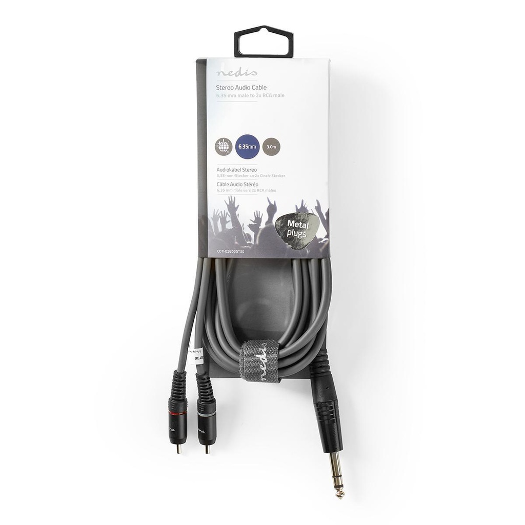 Nedis COTH23300GY30 Stereo-Audiokabel 6,35 mm Jack - 2x RCA 3m Grijs 