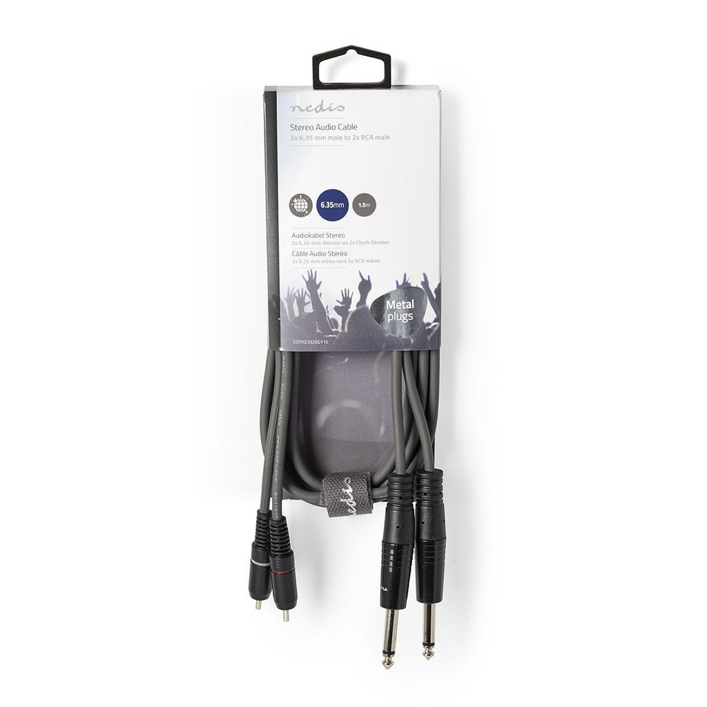 Nedis COTH23320GY15 Stereo-Audiokabel 2x 6,35 mm Jack -  2x RCA 1.5m Grijs