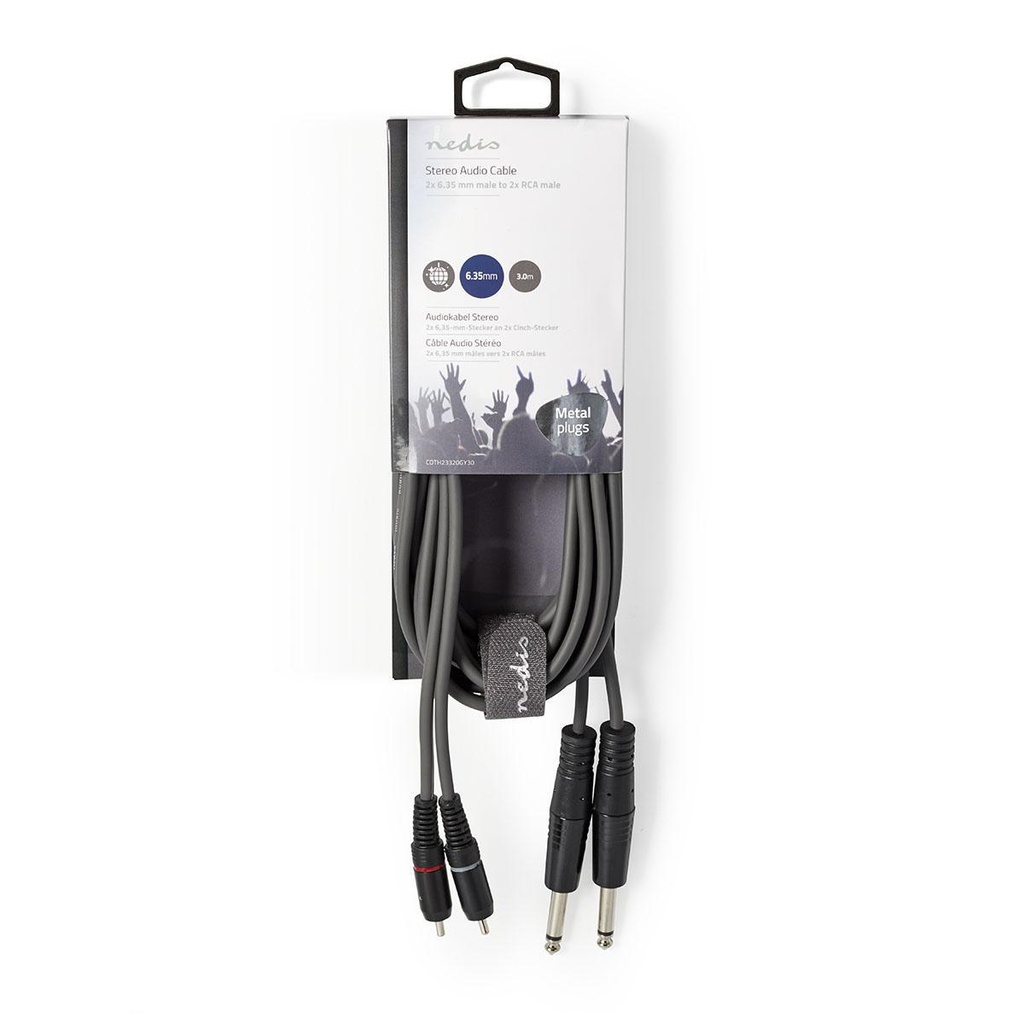 Nedis COTH23320GY30 Stereo-Audiokabel 2x 6,35 mm Jack -  2x RCA 3m Grijs 