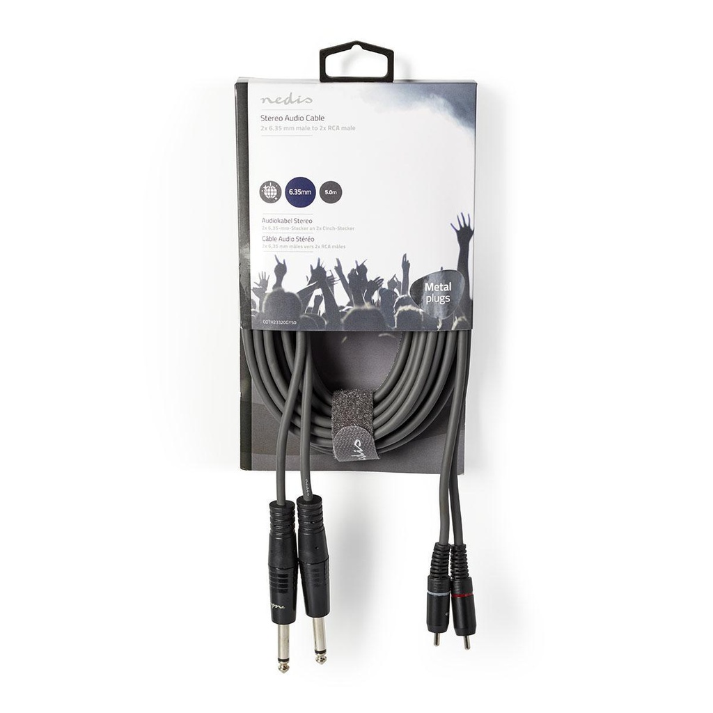 Nedis COTH23320GY50 Stereo-Audiokabel 2x 6,35 mm Jack -  2x RCA 5m Grijs 