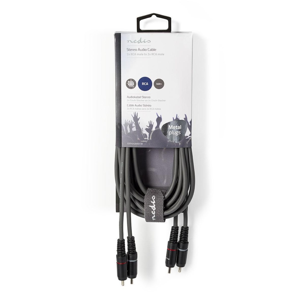 Nedis COTH24200GY30 Stereo-Audiokabel 2x RCA 3m Grijs