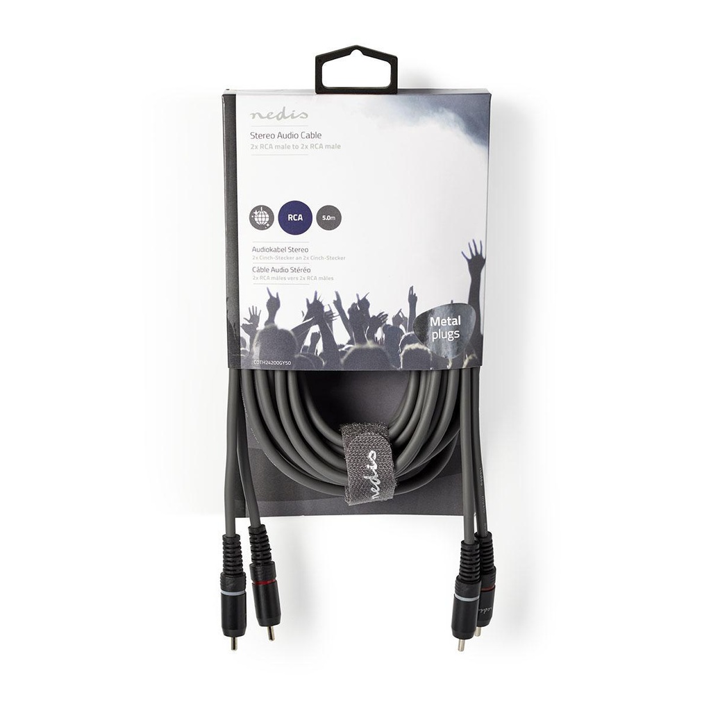 Nedis COTH24200GY50 Stereo-Audiokabel 2x RCA 5m Grijs 