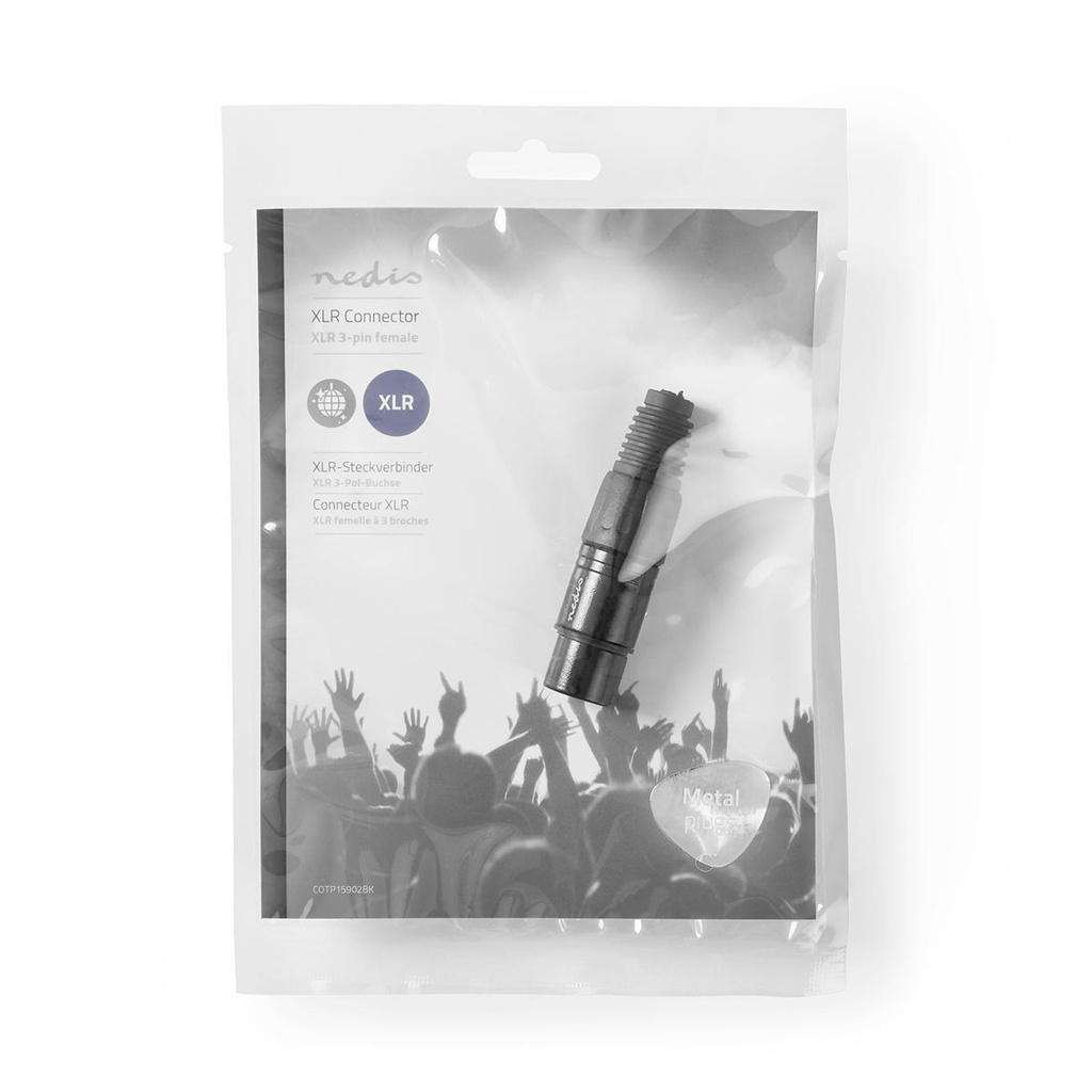 Nedis COTP15902BK XLR-Connector Vrouwelijk Vernikkeld 5mm Maximale diameter Metaal Zwart