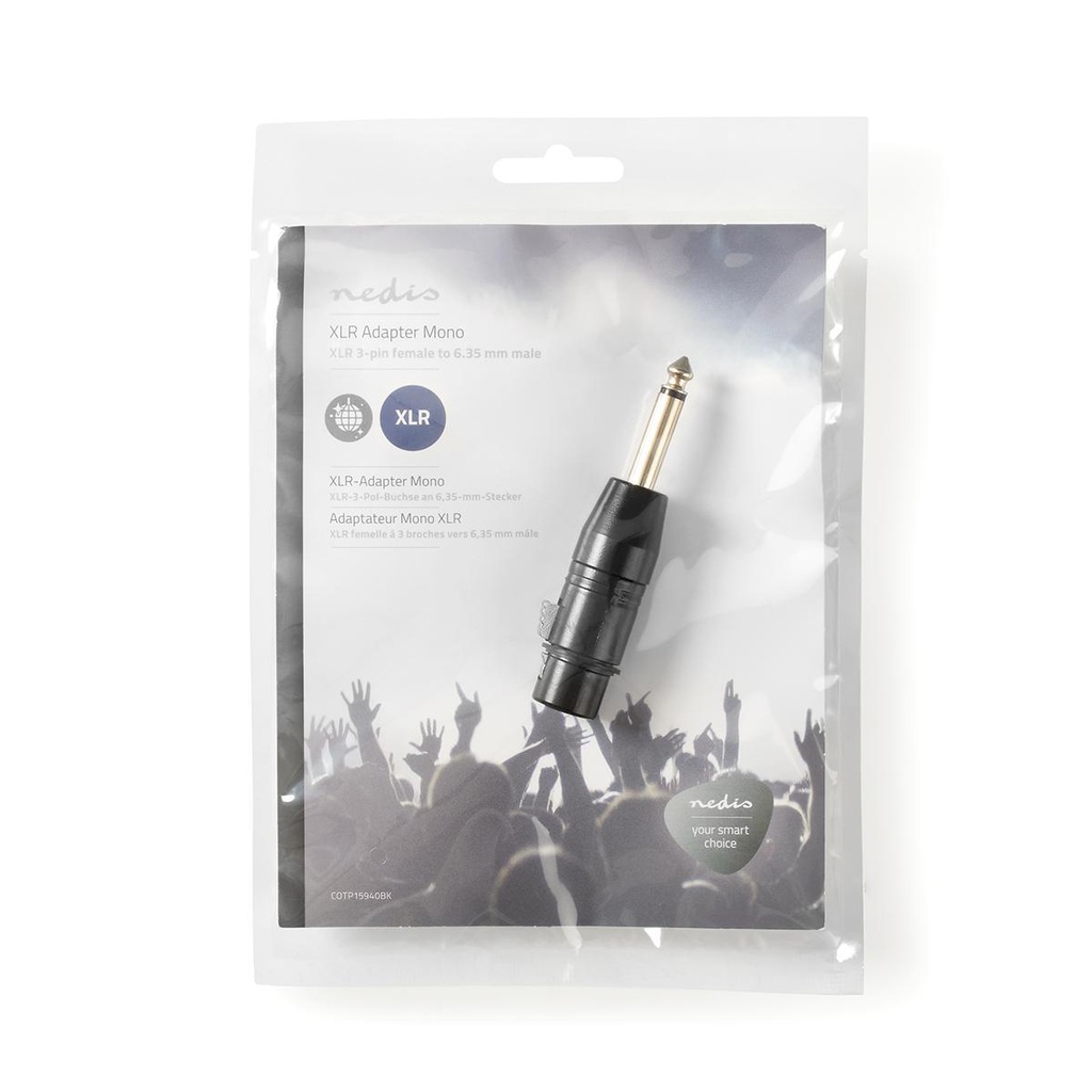 Nedis COTP15940BK XLR-Adapter XLR 3-Pins vreemd - 6,35 mm Jack Vernikkeld Zwart