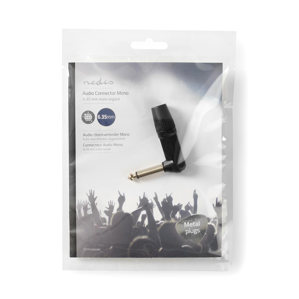 Nedis COTP23902BK 6,35 mm Jack Audioconnector Haaks Vernikkeld 8mm Maximale diameter Zwart 