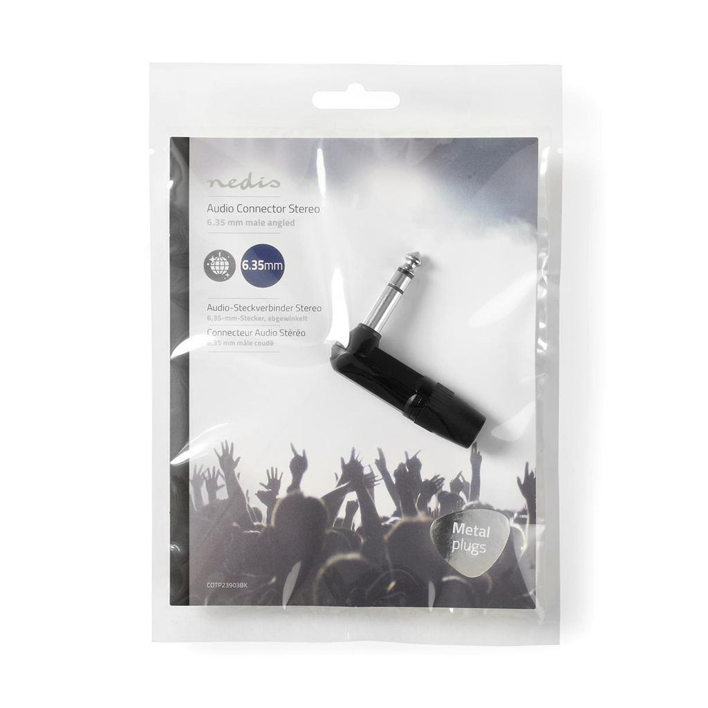 Nedis COTP23903BK 6,35 mm Audioconnector Haaks Vernikkeld 8mm Maximale diameter Zwart