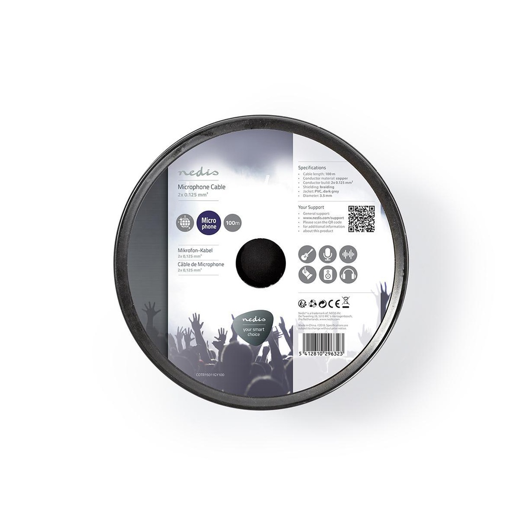 Nedis COTR15011GY100 Microfoonkabel op rol 2 x 0.12 mm² Koper 100m Grijs