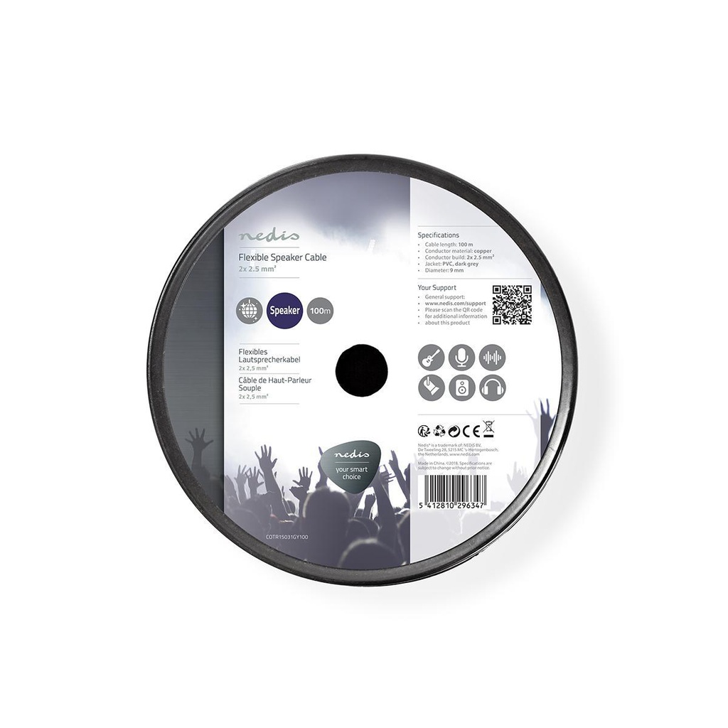 Nedis COTR15031GY100 Speaker-Kabel op rol 2x 2.5mm² Koper 100m Grijs 