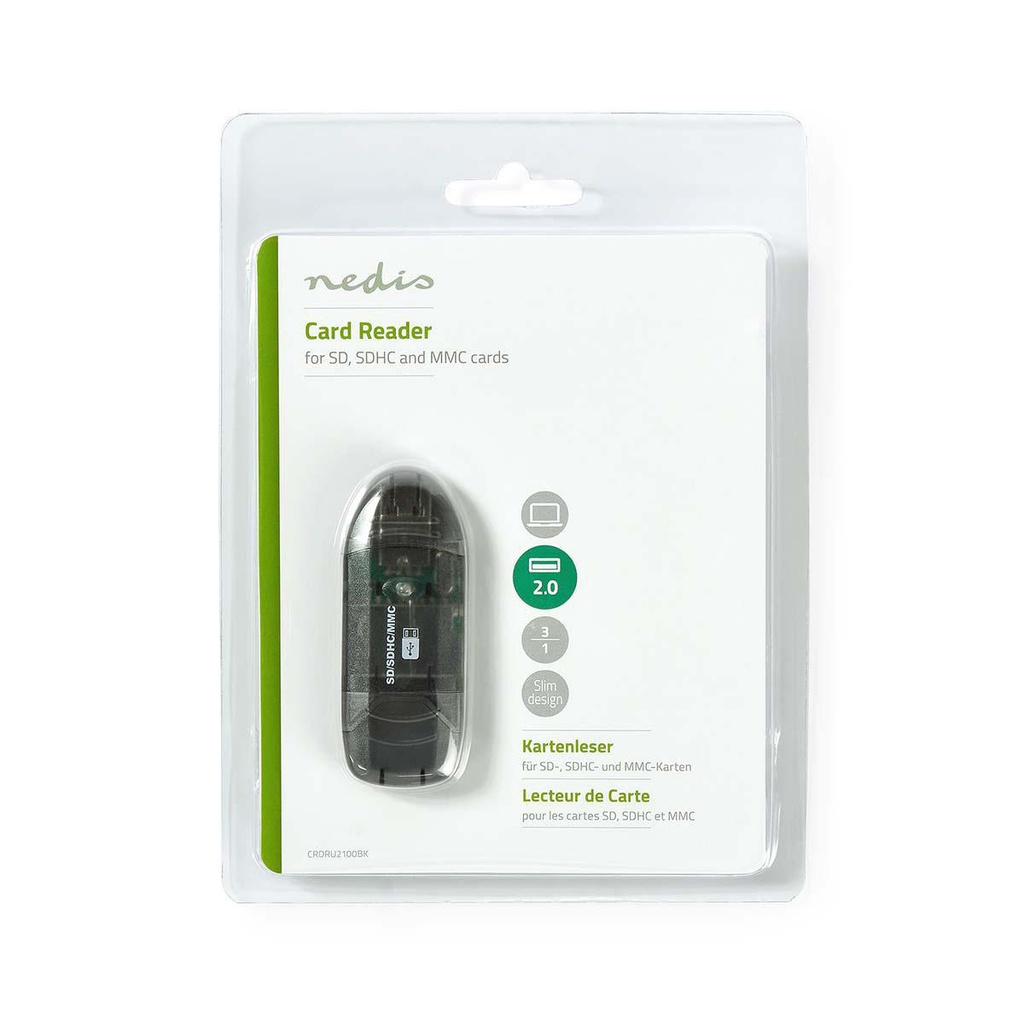 Nedis CRDRU2100BK Kaartlezer MMC / SD / SDHC / SDXC USB 2.0