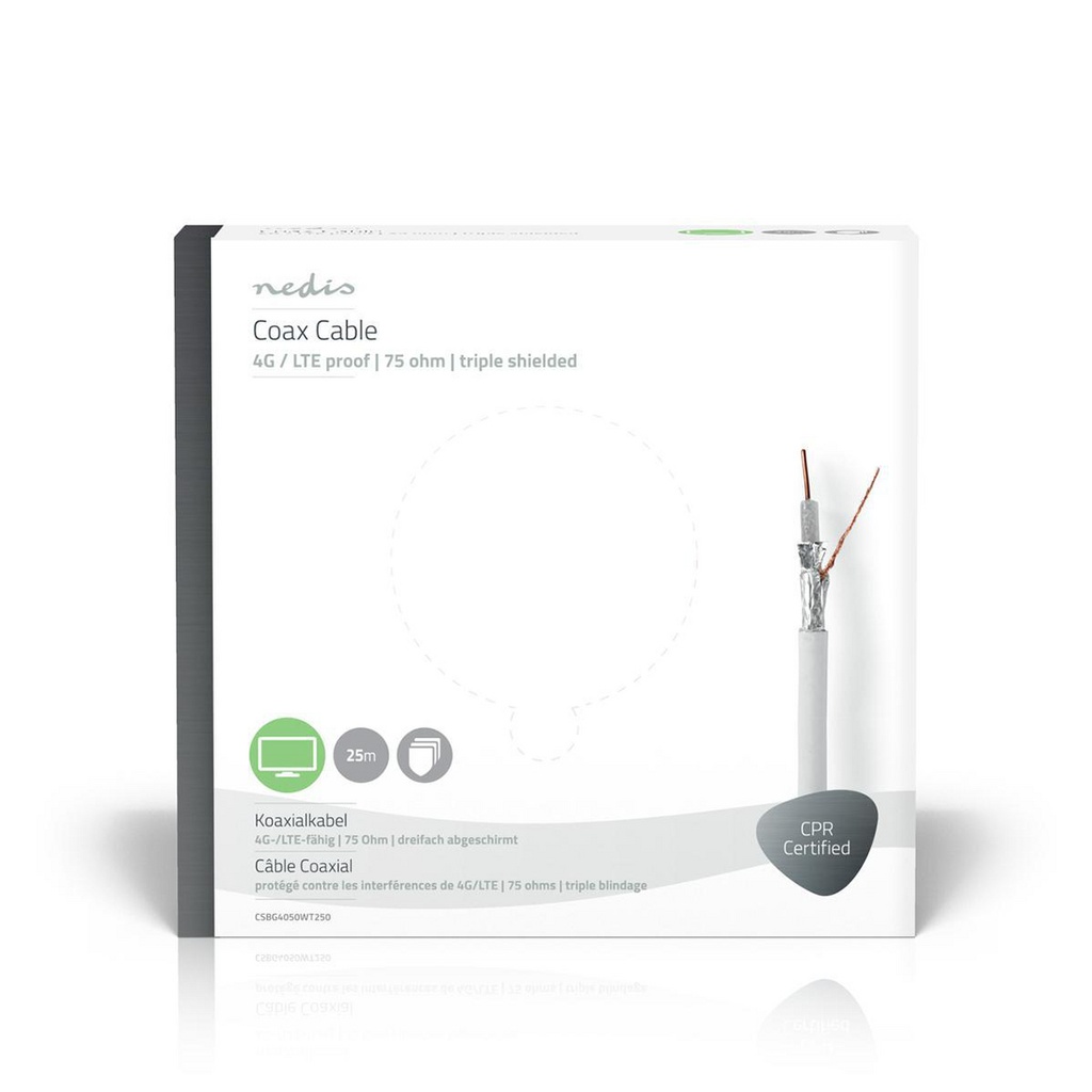 Nedis CSBG4050WT250 Coaxkabel op Rol 4G/LTE Secure 75Ohm Drievoudig Afgeschermd ECA 25.m Wit 