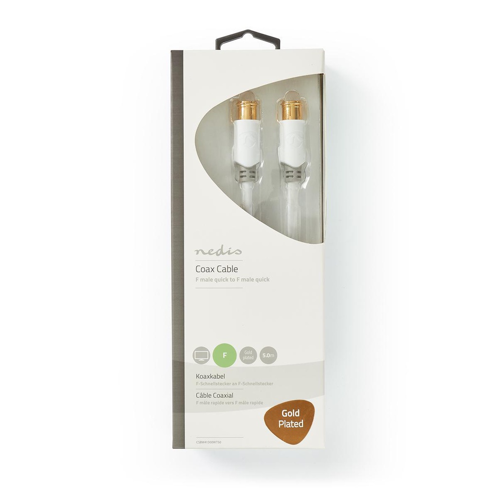 Nedis CSBW41300WT50 Coax-Kabel F Quick Verguld 75Ohm Dubbel Afgeschermd 5m Wit