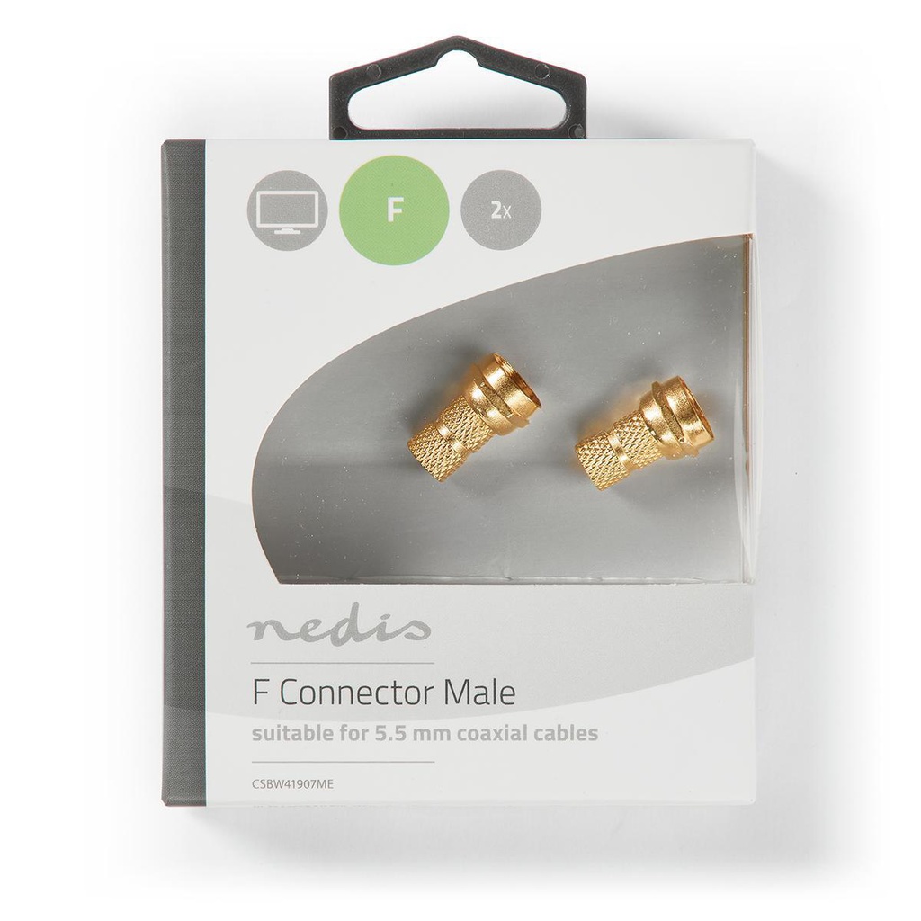 Nedis CSBW41907ME F-Connector Verguld 75Ohm Twist-On 5.5 mm Maximale Diameter 2 Stuks