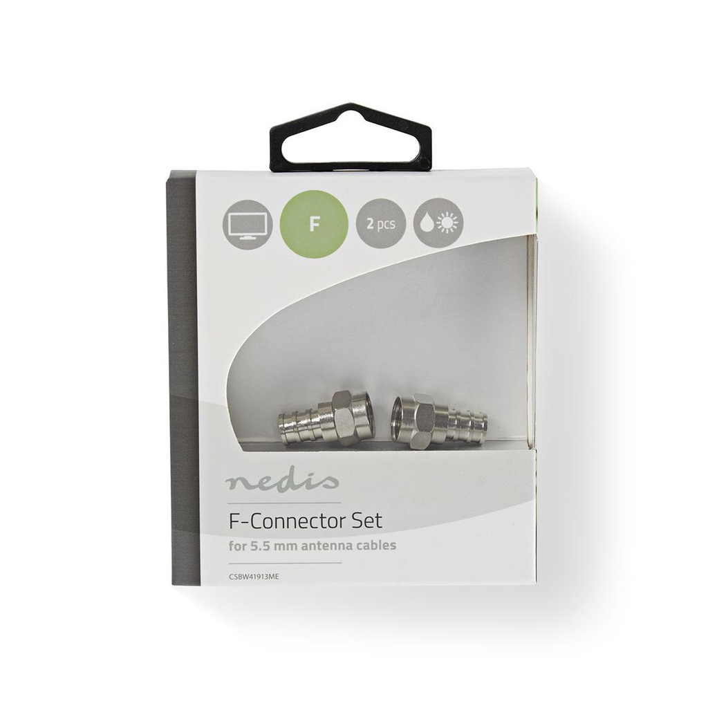 Nedis CSBW41913ME F-Connector Vernikkeld 75Ohm Krimp 5.5 mm maximale diameter Zilver 2 Stuks