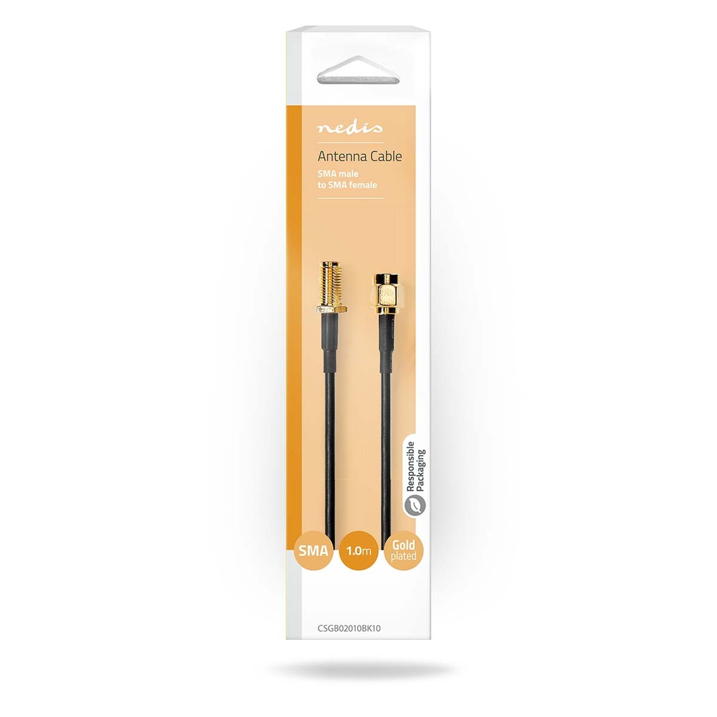 Nedis CSGB02010BK10 Coax-kabel SMA Verguld 50Ohm Enkelvoudig Afgeschermd 1m Zwart 