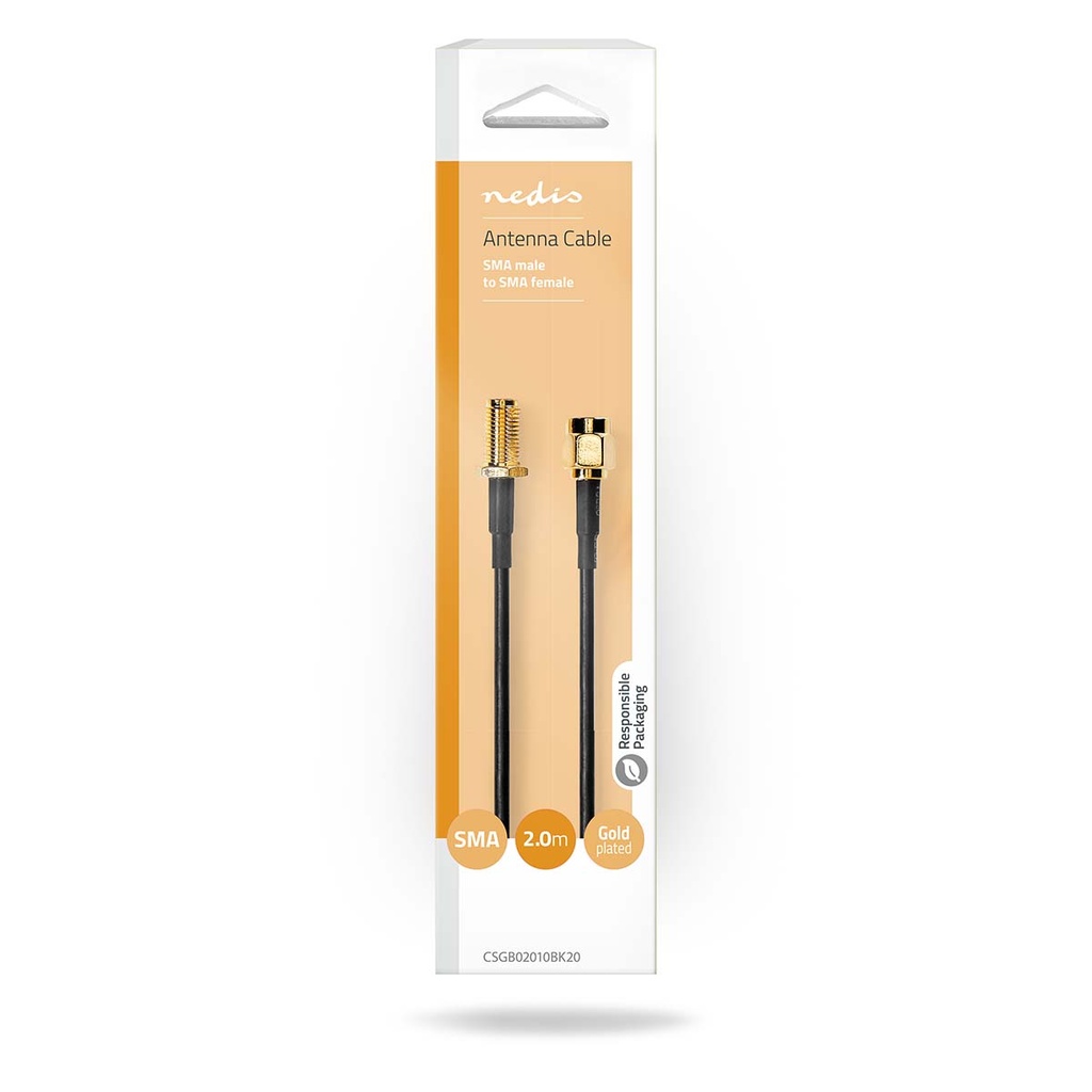 Nedis CSGB02010BK20 Coax-kabel SMA Verguld 50Ohm Enkelvoudig Afgeschermd 2.m Zwart