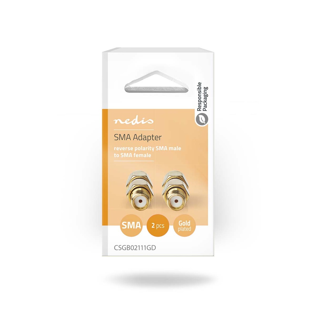 Nedis CSGB02111GD SMA-Adapter Omgekeerde Polariteit Verguld 50Ohm Goud 2 Stuks