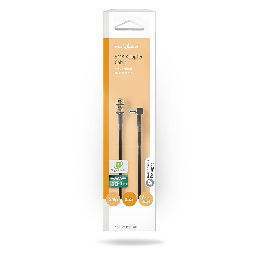 Nedis CSGB02125BK02 Coax-kabel SMA - TS9 Verguld 50Ohm Enkelvoudig Afgeschermd 20cm Zwart