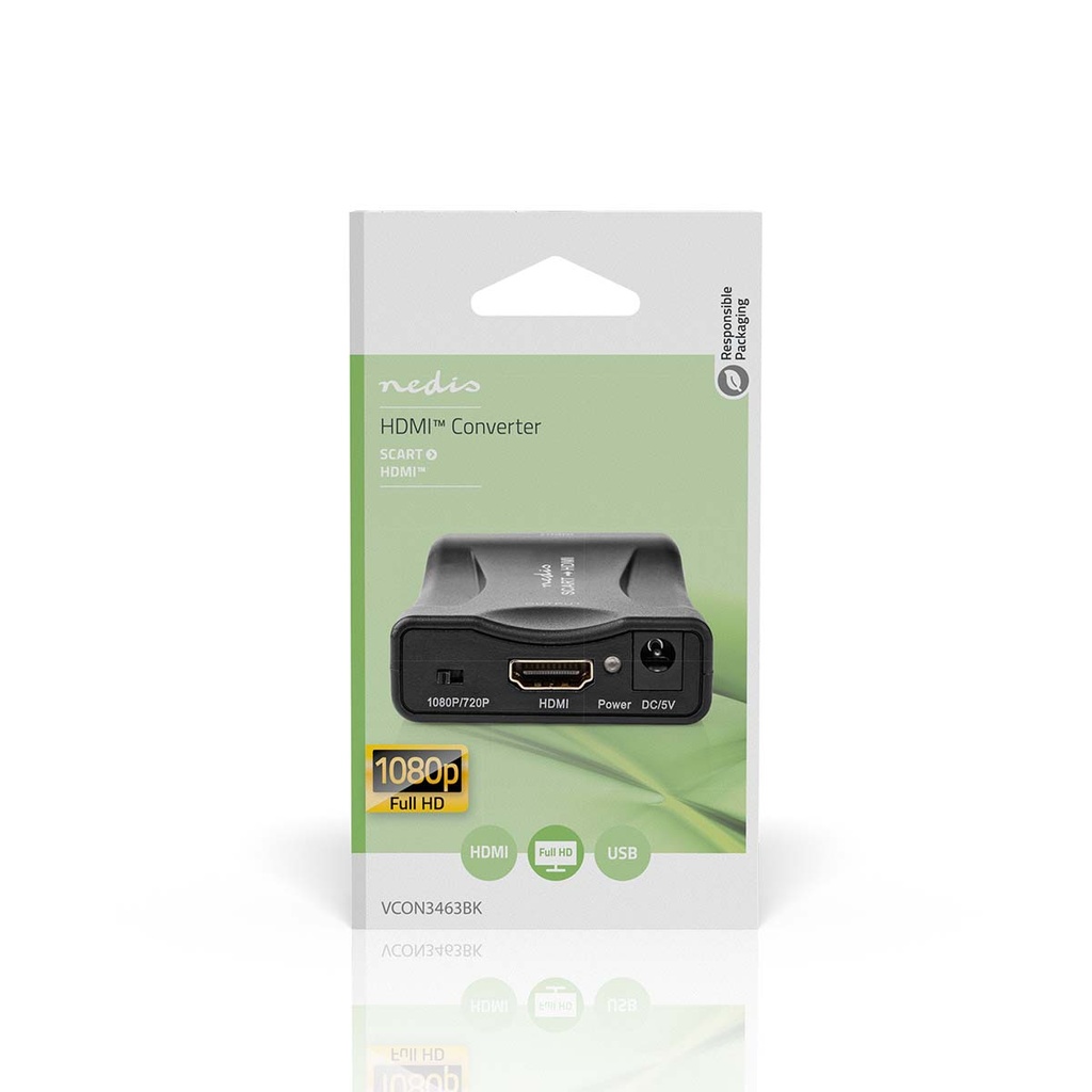 Nedis VCON3463BK Scart - HDMi Convertor 1-Weg 1080p Zwart
