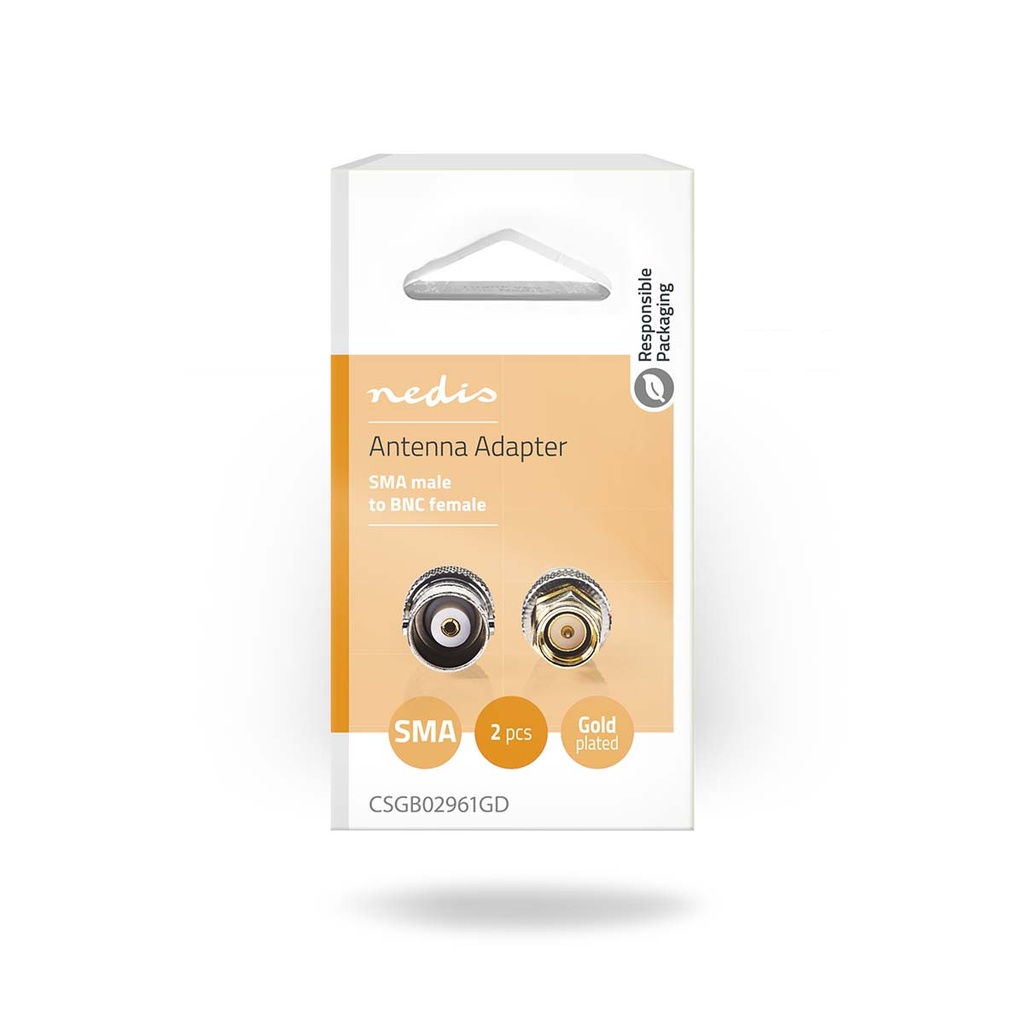 Nedis CSGB02961GD SMA-Adapter | SMA Male | BNC Female | Verguld | 50 Ohm | Recht | Koper | Goud | 2 Stuks | Doos