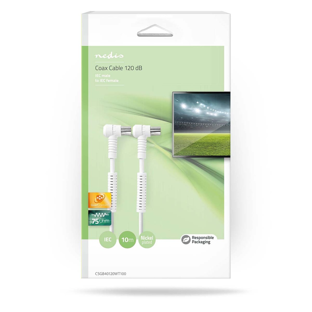 Nedis CSGB40120WT100 Coaxkabel Vernikkeld 120 dB 75 Ohm Viervoudig Afgeschermd 10m Wit