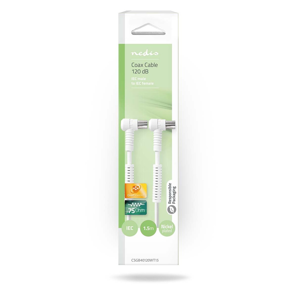 Nedis CSGB40120WT15 Coaxkabel Vernikkeld 120 dB 75 Ohm Viervoudig Afgeschermd 1.5m Wit 
