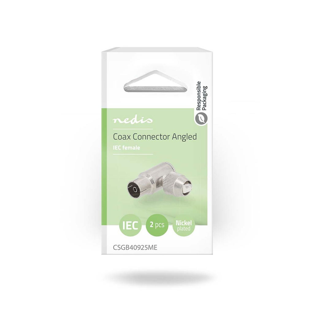 Nedis CSGB40925ME Coax Connector Haaks Vrouwelijk Vernikkeld 75 Ohm 7.0 mm Maximale diameter 2 Stuks 