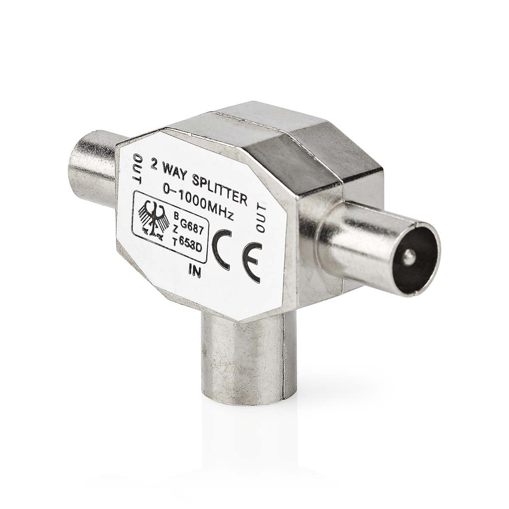 Nedis CSGB40950ME Coax-Splitter Vernikkeld 75 Ohm T-Splitter Zilver