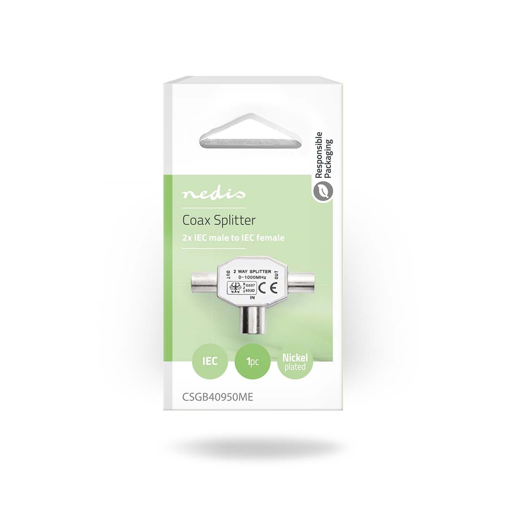 Nedis CSGB40950ME Coax-Splitter Vernikkeld 75 Ohm T-Splitter Zilver