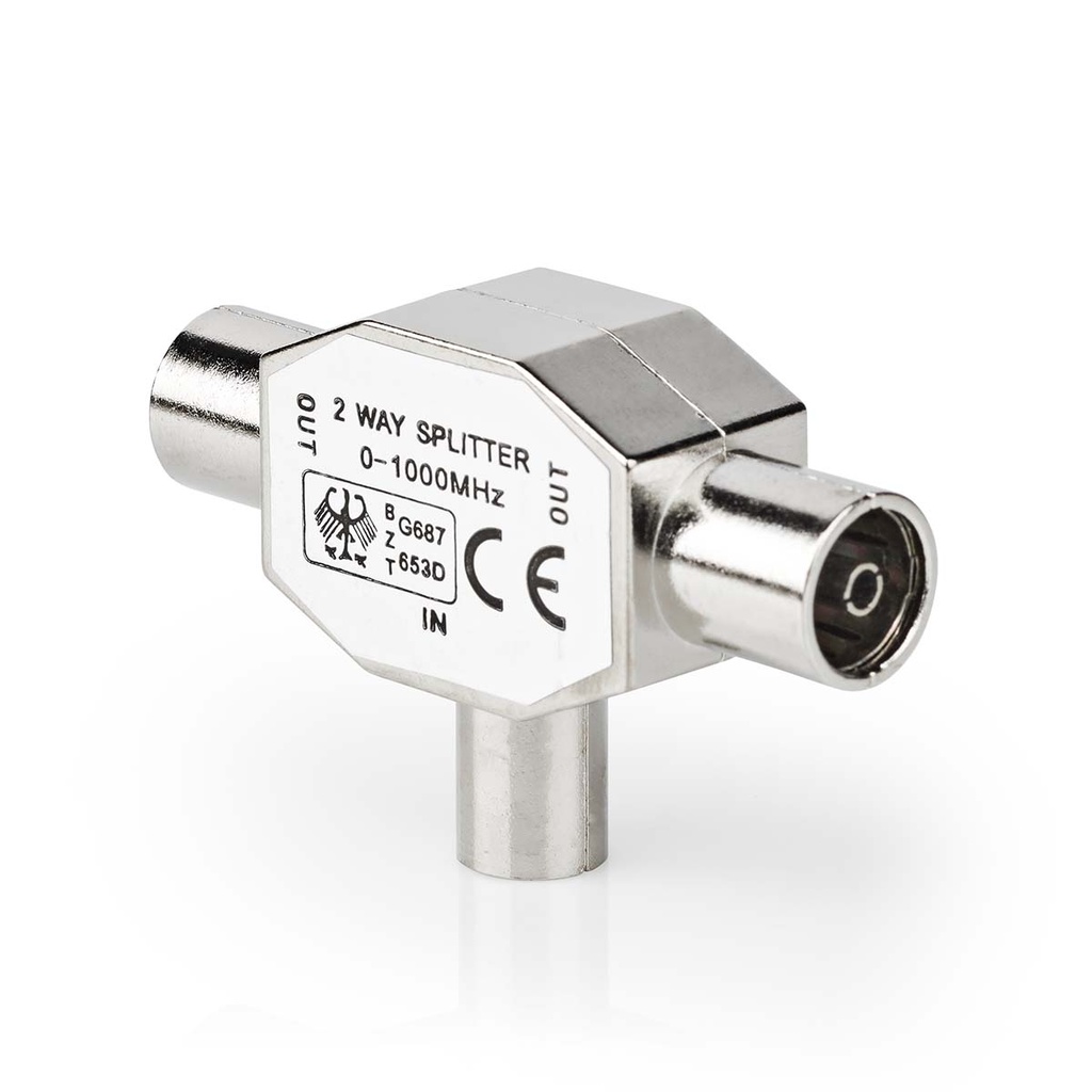 Nedis CSGB40951ME Coax-Splitte Vernikkeld 75 Ohm T-Splitter Zilver