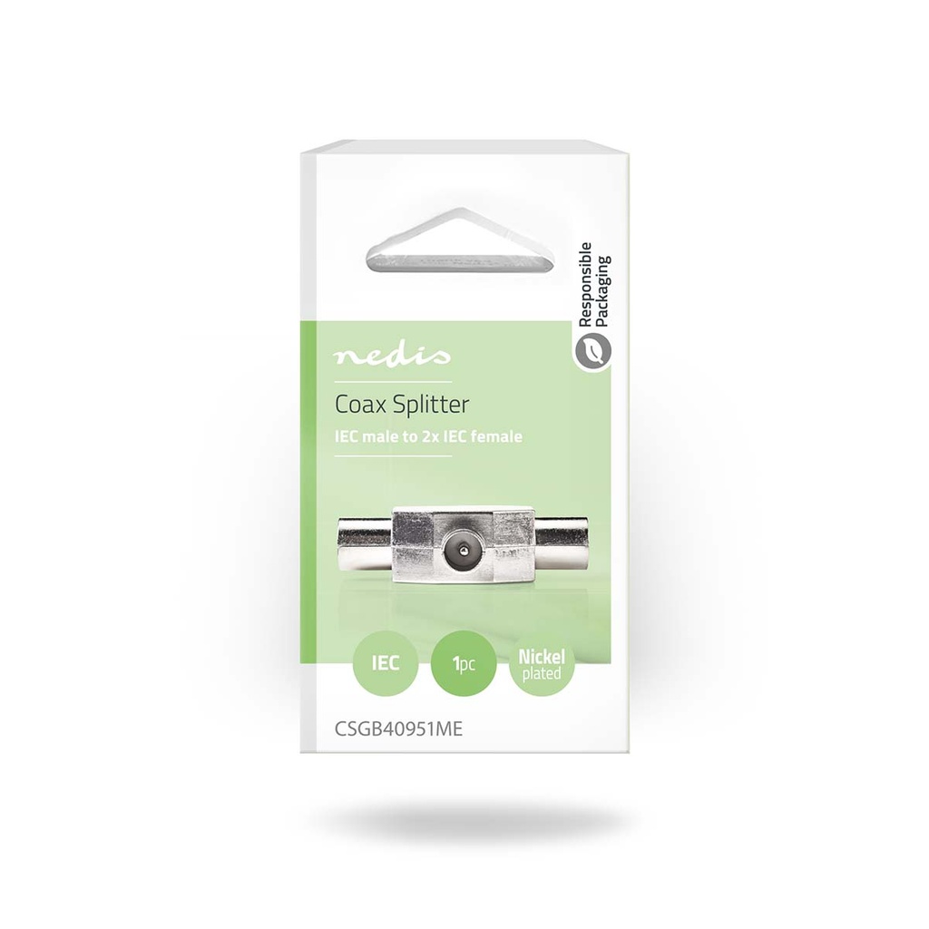Nedis CSGB40951ME Coax-Splitte Vernikkeld 75 Ohm T-Splitter Zilver