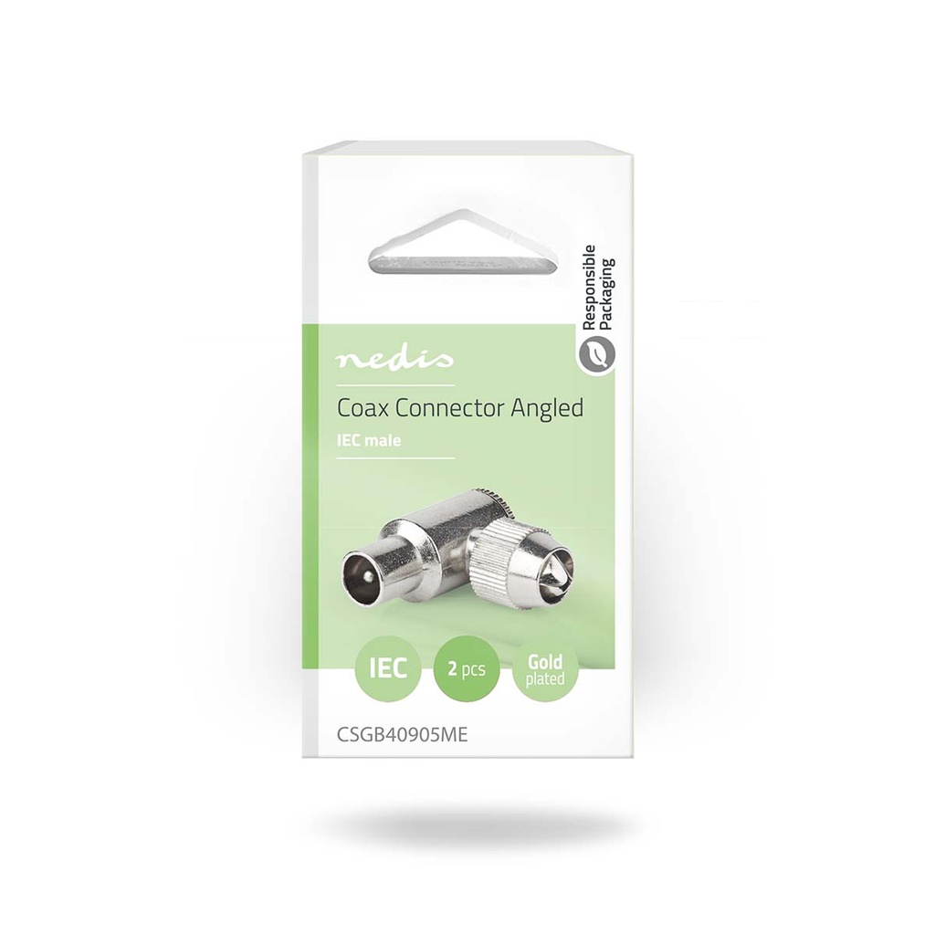 Nedis CSGB40905ME Coax Connector Haaks Vernikkeld 75 Ohm Schroef 7.0 mm Maximale diameter 2 Stuks