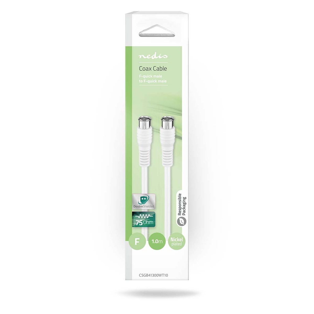 Nedis CSGB41300WT10 Coax-kabel F Quick Vernikkeld 75 Ohm Dubbel Afgeschermd 1.m Wit