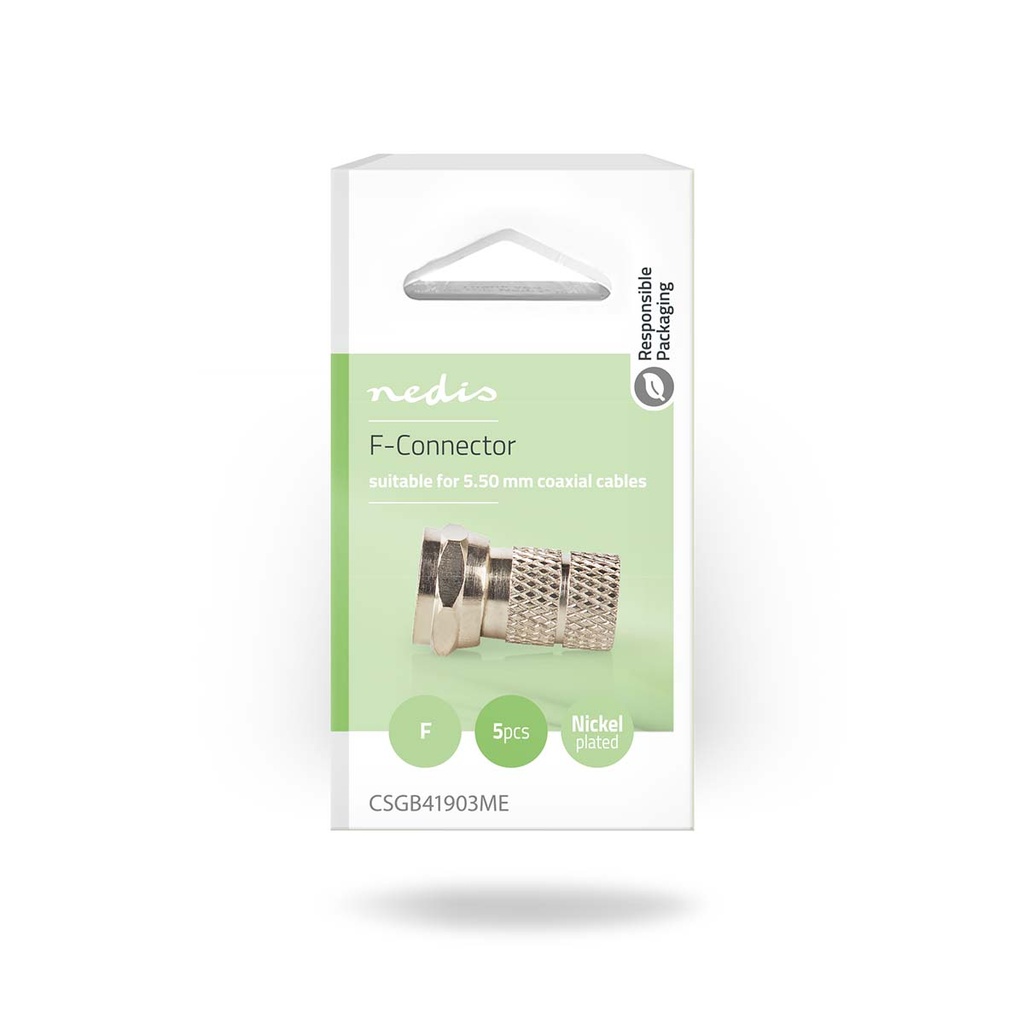 Nedis CSGB41903ME F-Connector Vernikkeld 75 Ohm 5.5 mm Maximale diameter Zilver 5 Stuks