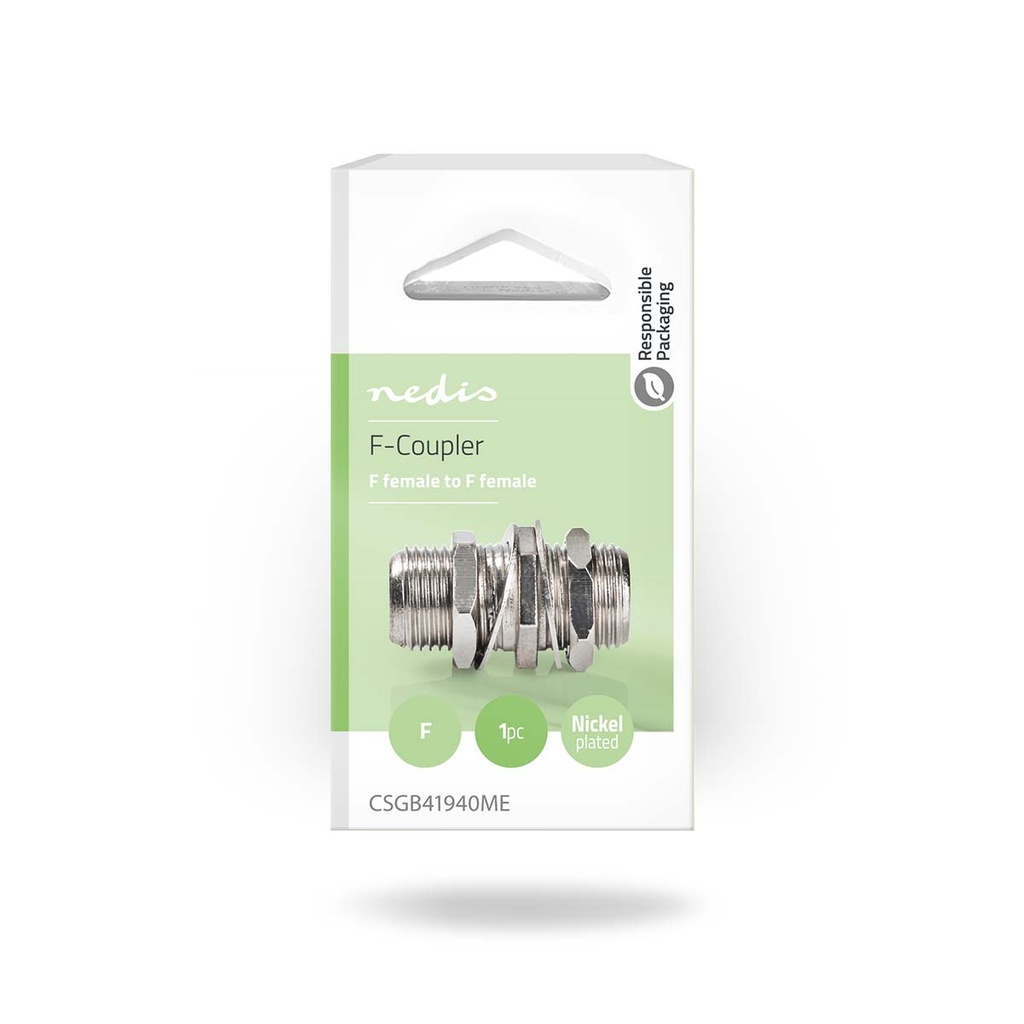 Nedis CSGB41940ME Coax-Adapter 2x F-Vrouwelijk Vernikkeld 75 Ohm Zilver
