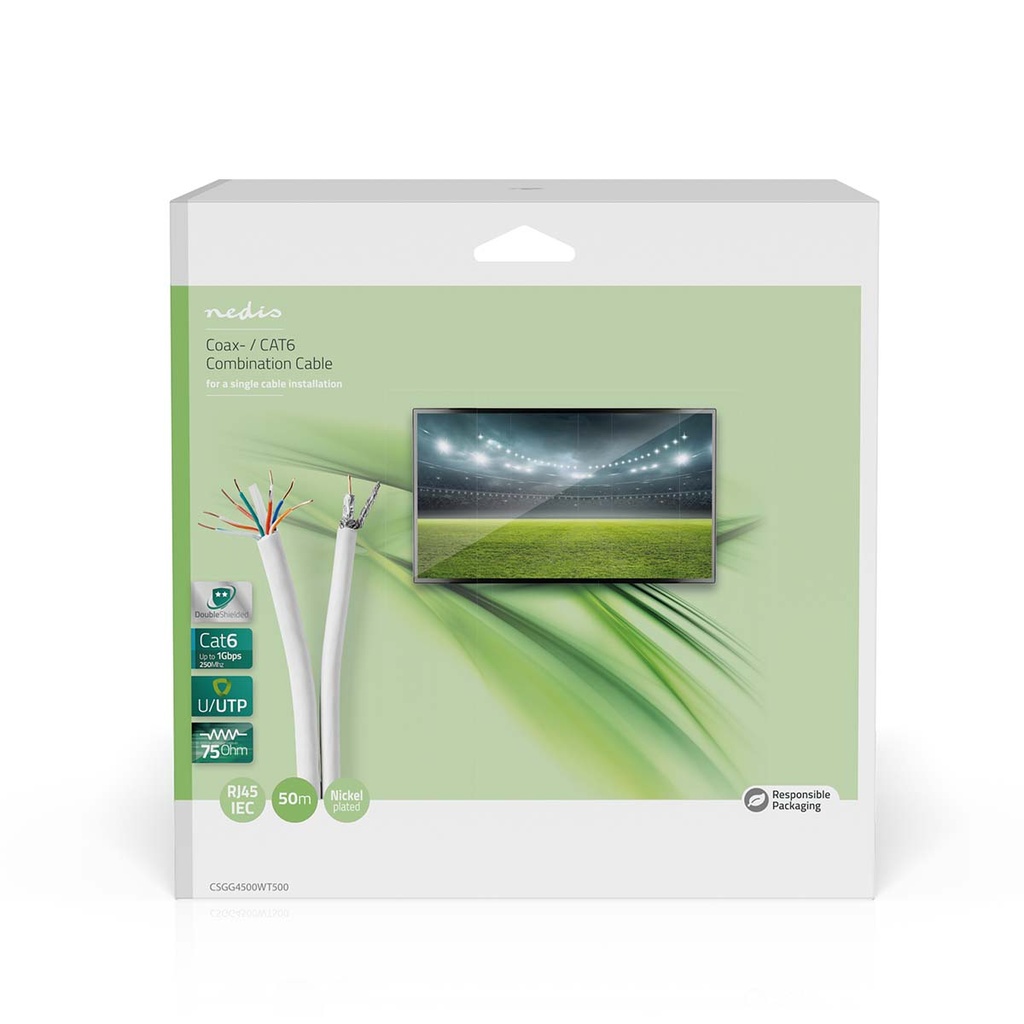 Nedis CSGG4500WT500 Coax CAT6 Combikabel op rol RG58 75 Ohm Drievoudig Afgescherm 50m Wit 