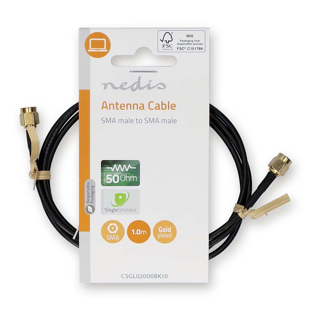 Nedis CSGL02000BK10 Antennekabel SMA Verguld 50 Ohm Enkelvoudig Afgeschermd 1m Zwart 