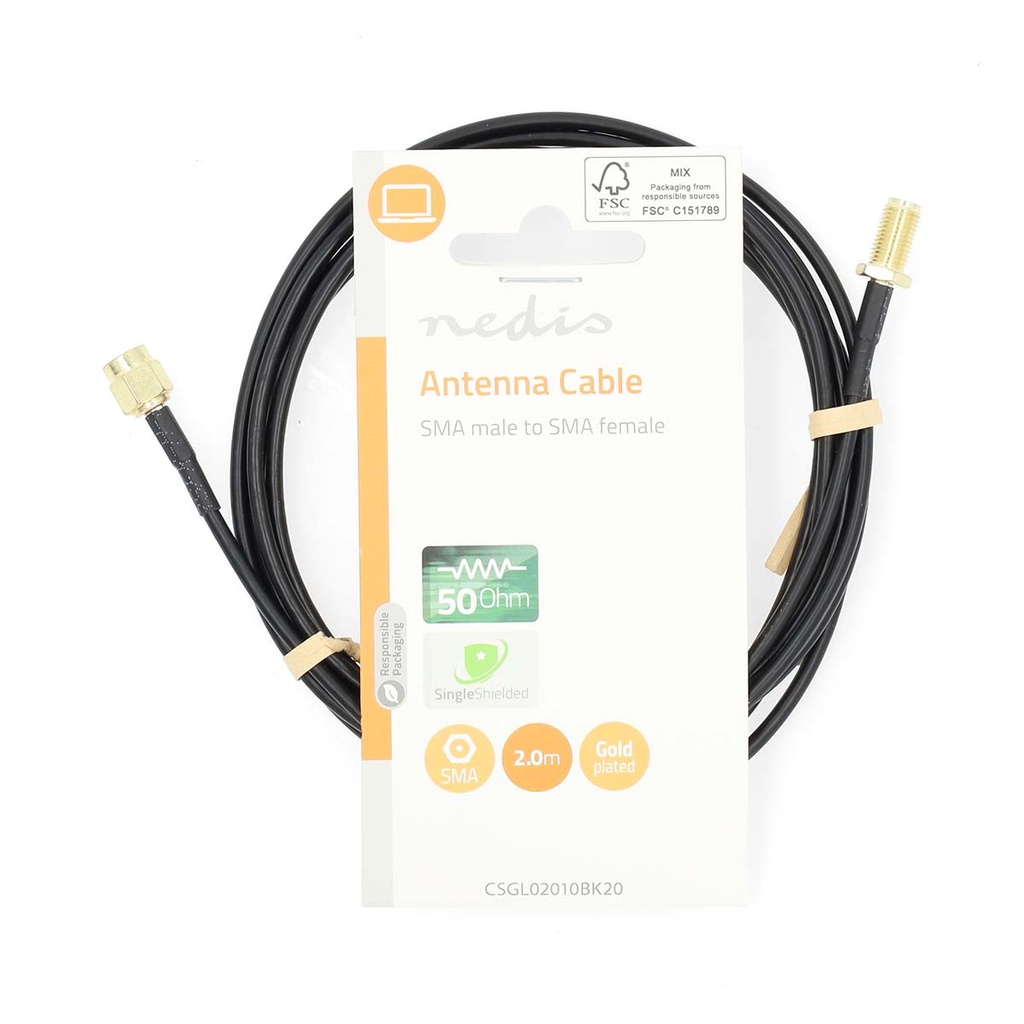 Nedis CSGL02010BK50 Antennekabel SMA Verguld 50 Ohm Enkelvoudig Afgeschermd 5m Zwart