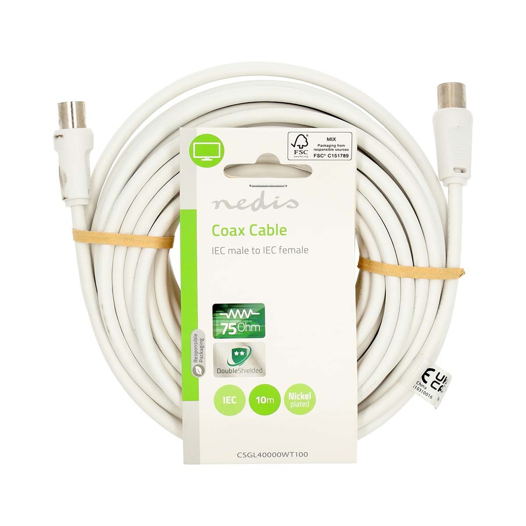 Nedis CSGL40000WT100 Coaxkabel Vernikkeld 90 dB 75 Ohm Dubbel Afgeschermd 10m Wit