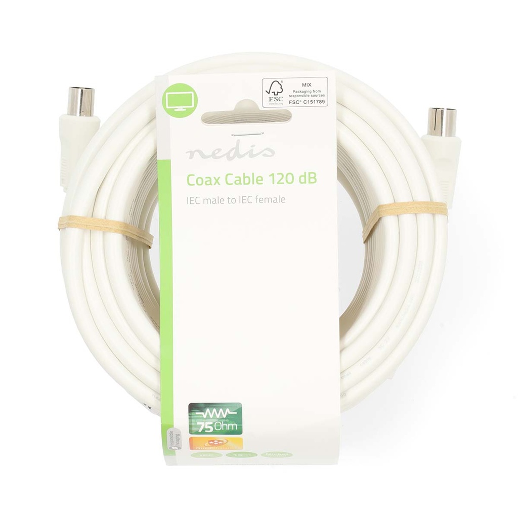 Nedis CSGL40020WT150 Coaxkabel Vernikkeld 120 dB 75 Ohm Viervoudig Afgeschermd 15m Wit
