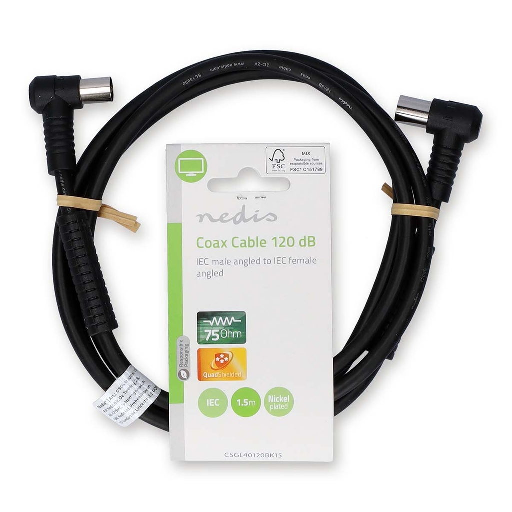 Nedis CSGL40120BK15 Coaxkabe Vernikkeld 120 dB 75 Ohm Viervoudig Afgeschermd 1.m Zwart 