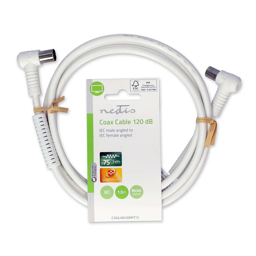 Nedis CSGL40120WT15 Coaxkabel Vernikkeld 120 dB 75 Ohm Viervoudig Afgeschermd 1.5m Wit